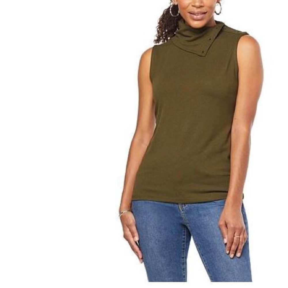G By Giuliana NWT Olive Green Button Up Turtleneck Tank Top Women’s Size 1X